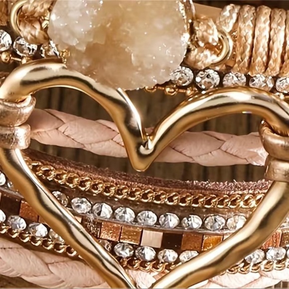 Bohemian Layered Stone Leather Bracelet - Picture 4 of 6